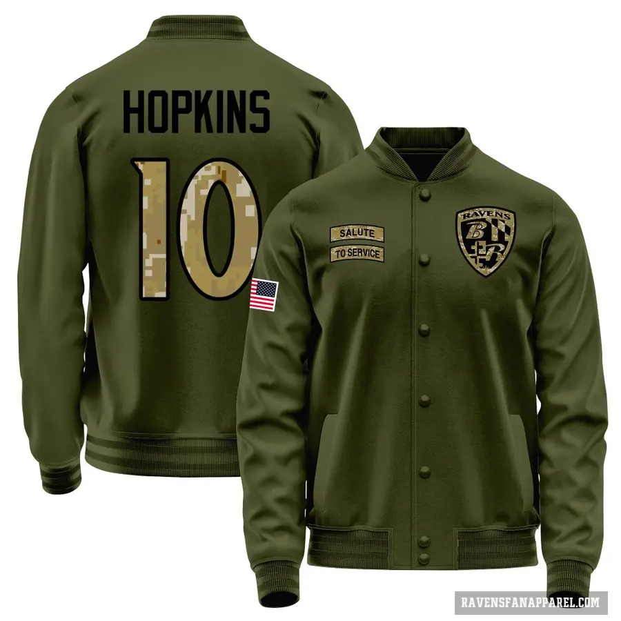 Men's ＃10 DeAndre Hopkins Baltimore Ravens Olive Salute to Service Sideline Performance Jacket