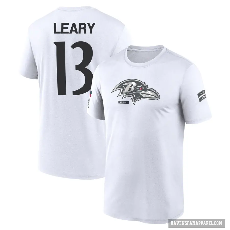 Men's ＃13 Devin Leary Baltimore Ravens White 2024 Salute to Service Performance T-Shirt