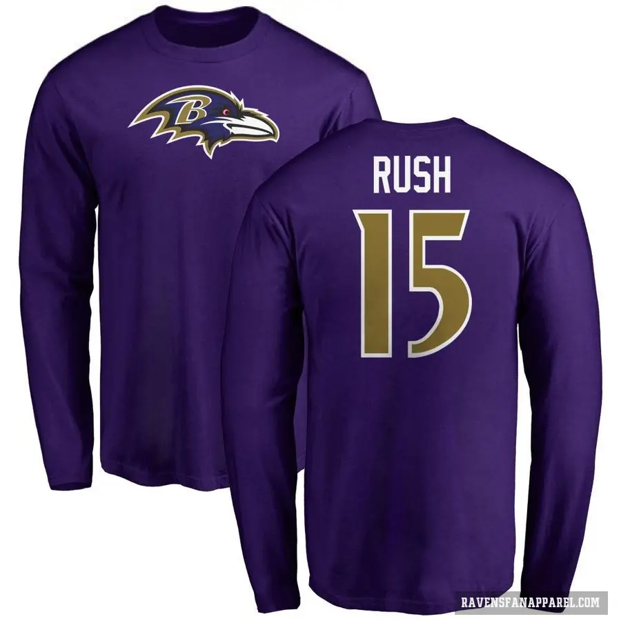 Men's ＃15 Cooper Rush Baltimore Ravens Purple Logo Long Sleeve T-Shirt