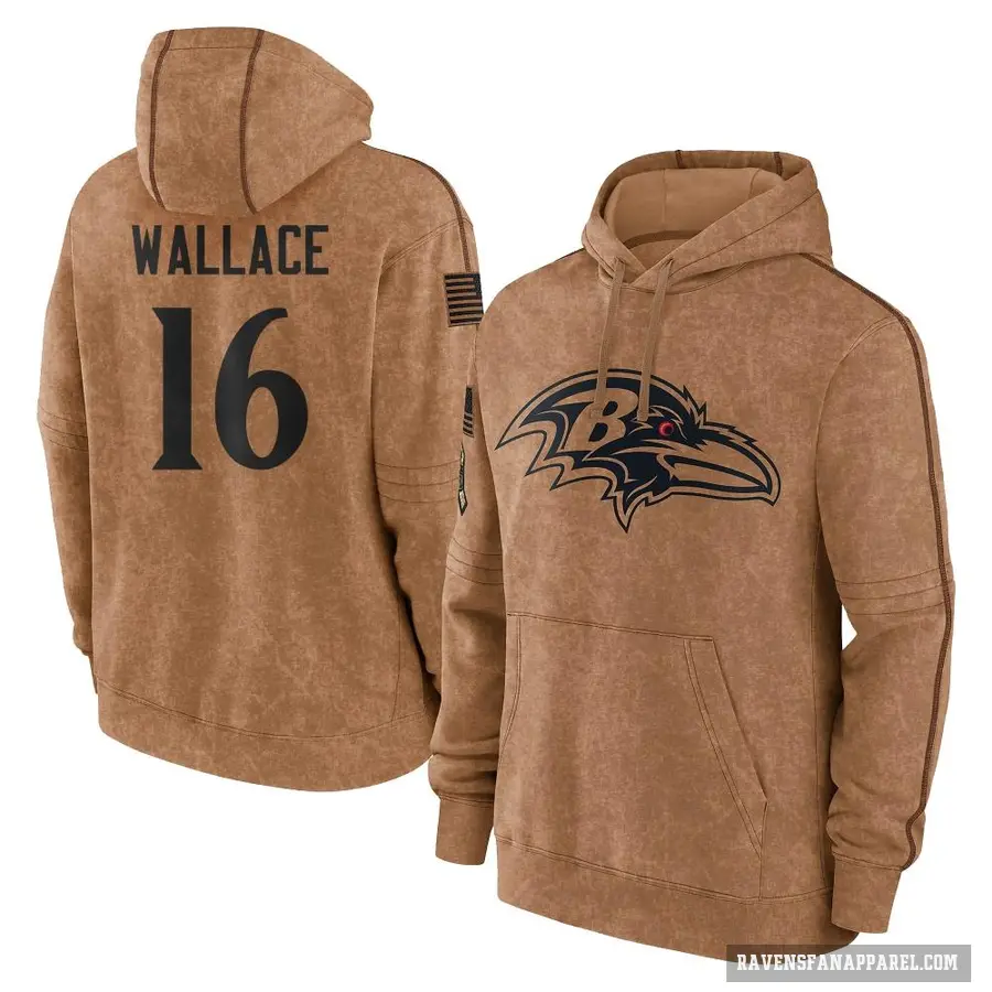 Men's ＃16 Tylan Wallace Baltimore Ravens Brown 2023 Salute To Service Club Pullover Hoodie