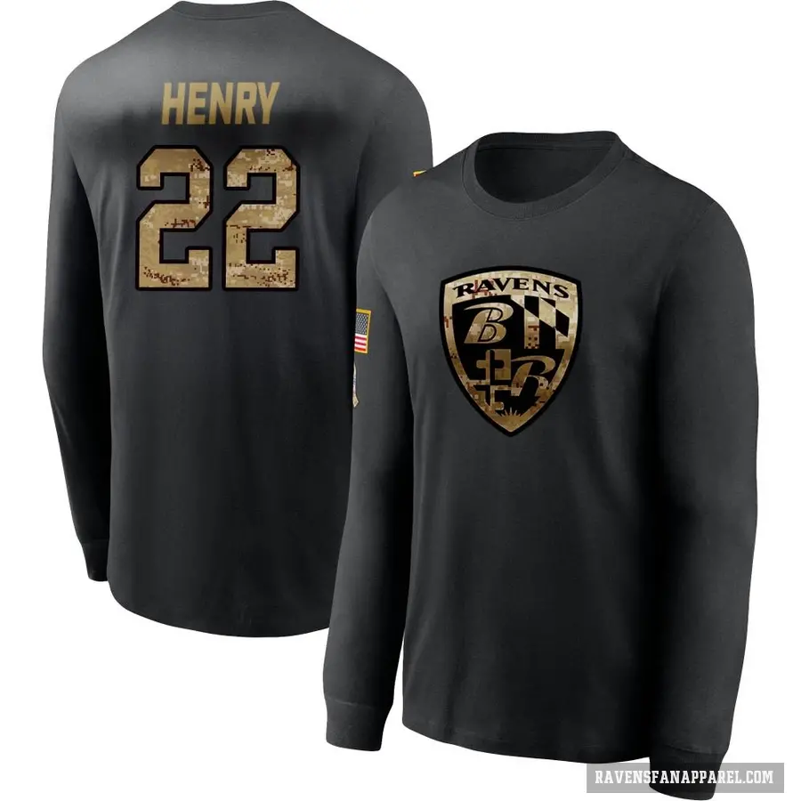 Men's ＃22 Derrick Henry Baltimore Ravens Black 2020 Salute To Service Sideline Performance Long Sleeve T-Shirt