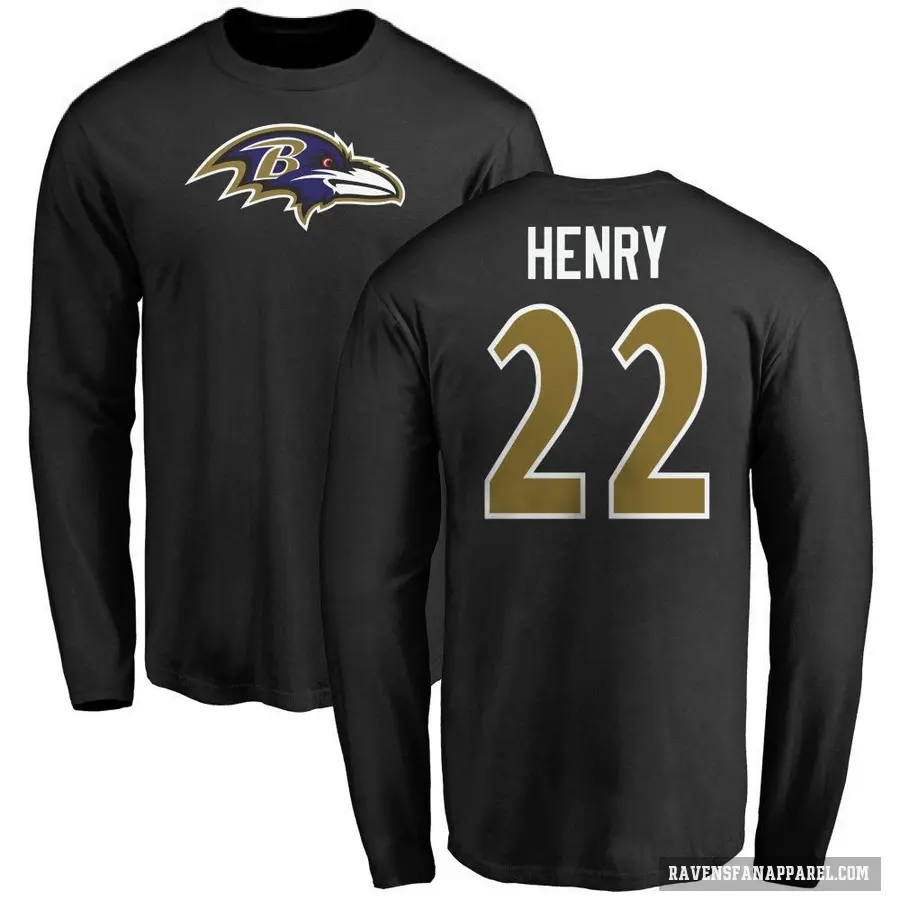 Men's ＃22 Derrick Henry Baltimore Ravens Black Logo Long Sleeve T-Shirt