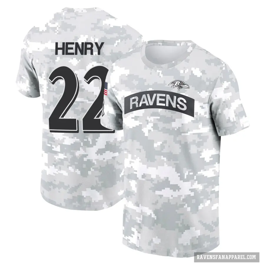 Men's ＃22 Derrick Henry Baltimore Ravens Camo Arctic 2024 Salute to Service Performance T-Shirt