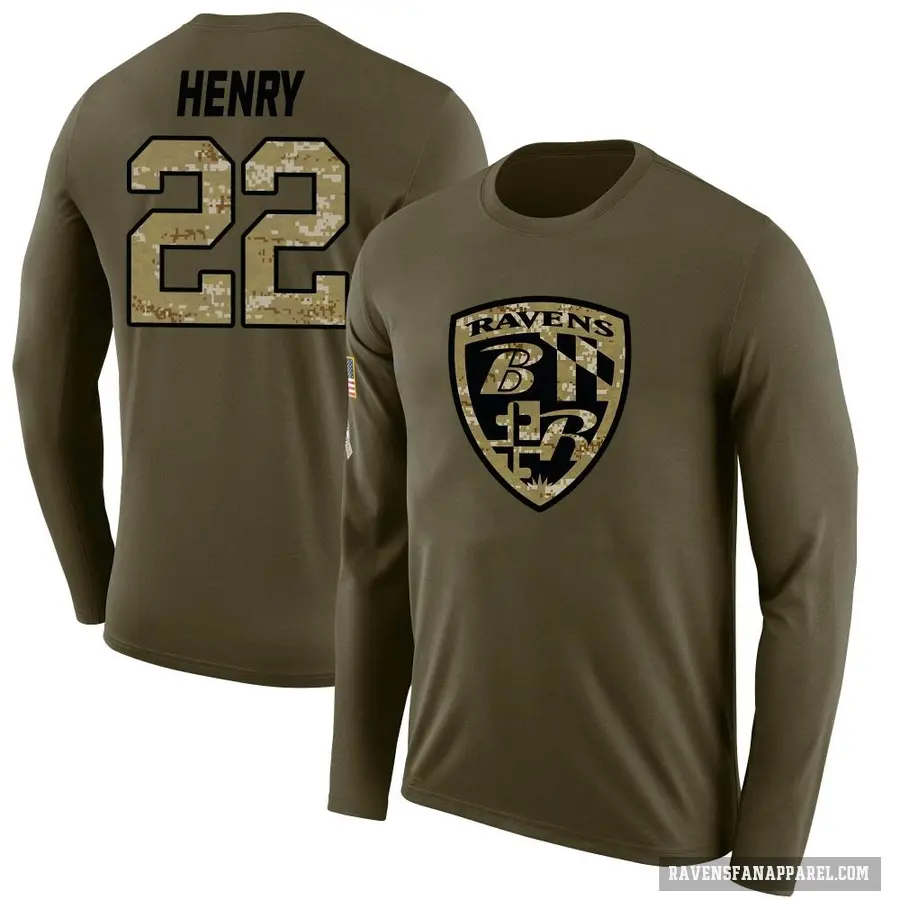 Men's ＃22 Derrick Henry Baltimore Ravens Olive Salute to Service Sideline Long Sleeve T-Shirt