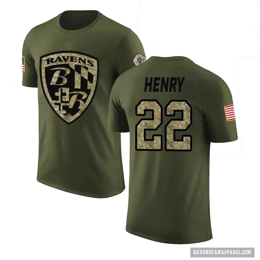 Men's ＃22 Derrick Henry Baltimore Ravens Olive Salute to Service T-Shirt