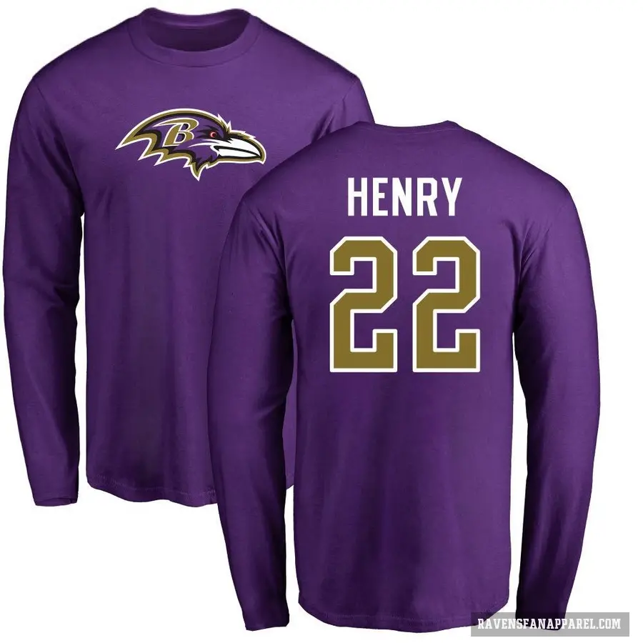 Men's ＃22 Derrick Henry Baltimore Ravens Purple Logo Long Sleeve T-Shirt