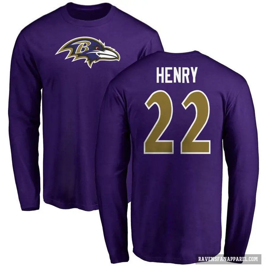 Men's ＃22 Derrick Henry Baltimore Ravens Purple Logo Long Sleeve T-Shirt