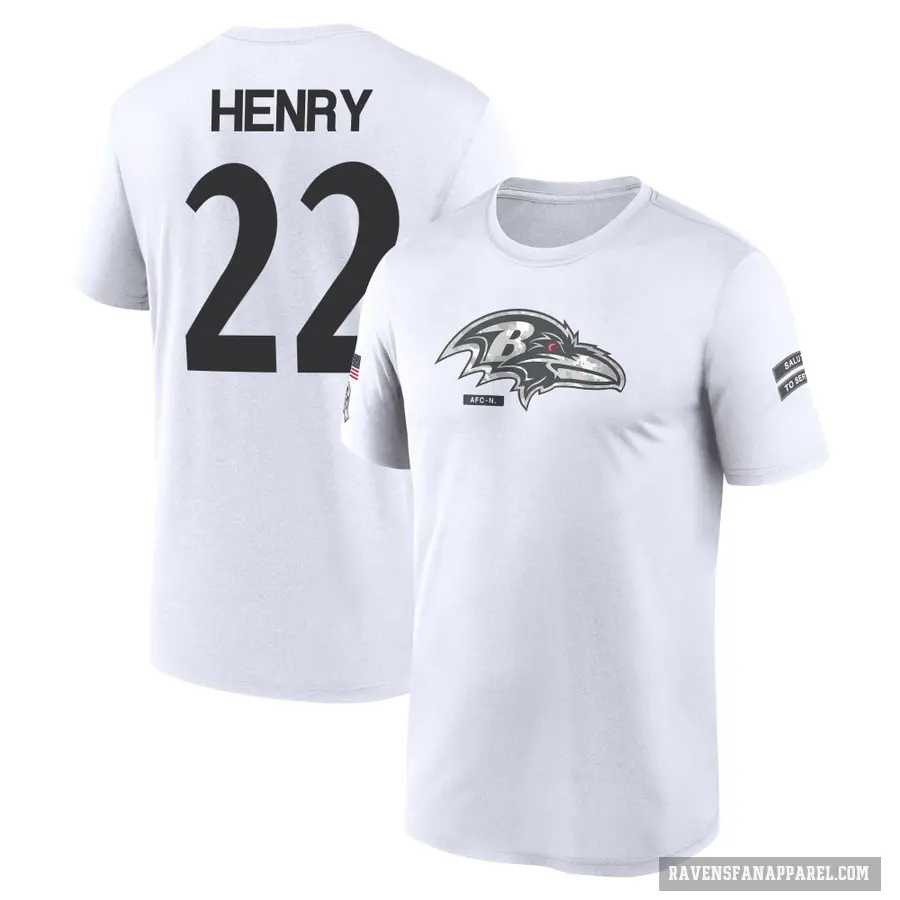 Men's ＃22 Derrick Henry Baltimore Ravens White 2024 Salute to Service Performance T-Shirt