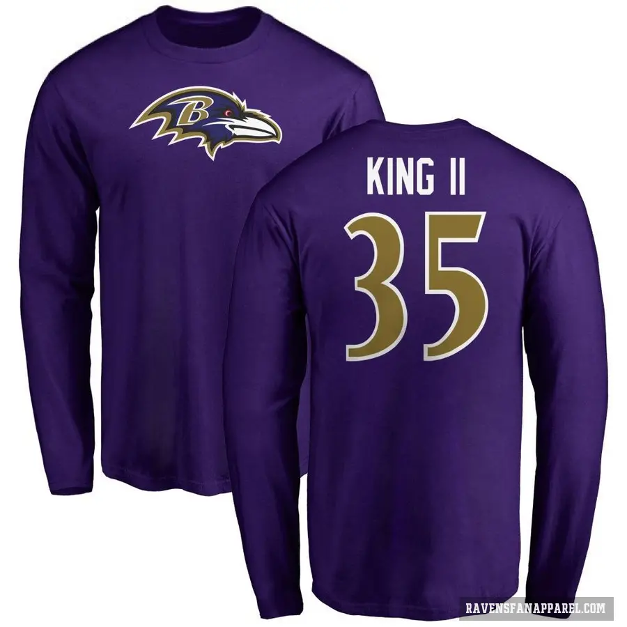 Men's ＃35 Desmond King II Baltimore Ravens Purple Logo Long Sleeve T-Shirt