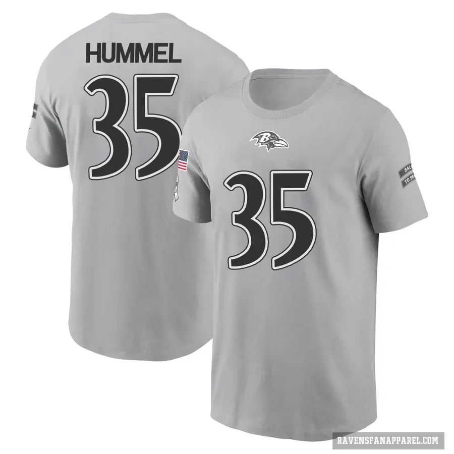 Men's ＃35 Jacob Hummel Baltimore Ravens Gray 2024 Salute to Service T-Shirt