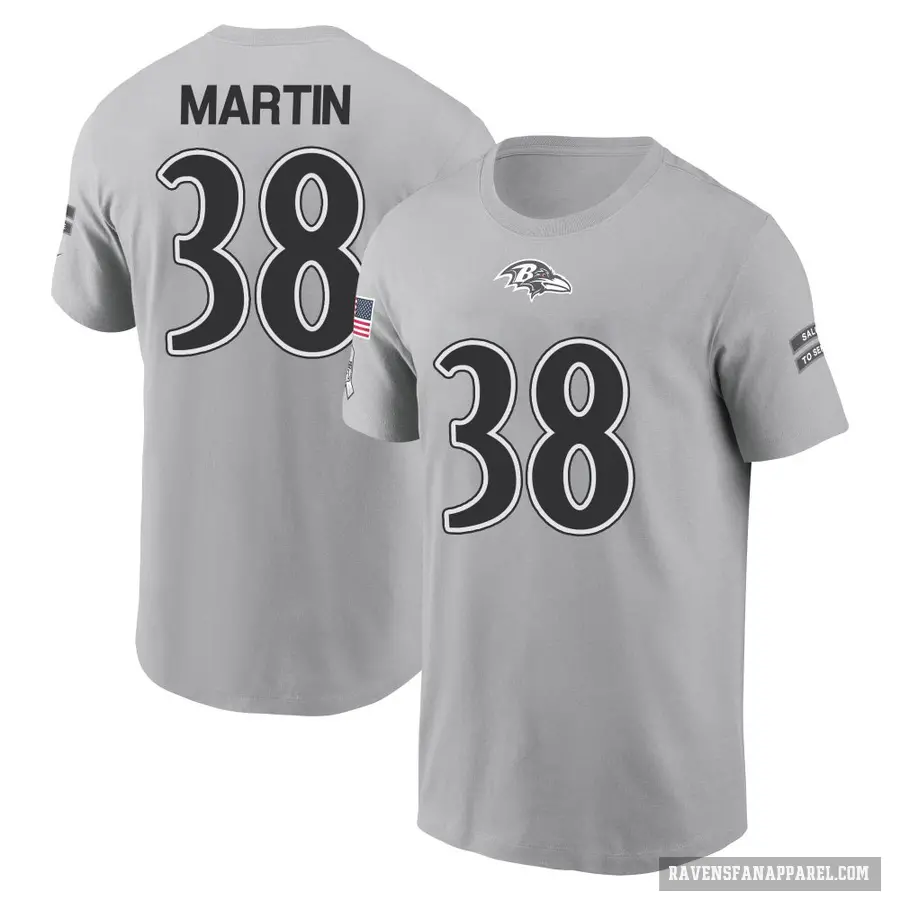 Men's ＃38 Keyon Martin Baltimore Ravens Gray 2024 Salute to Service T-Shirt