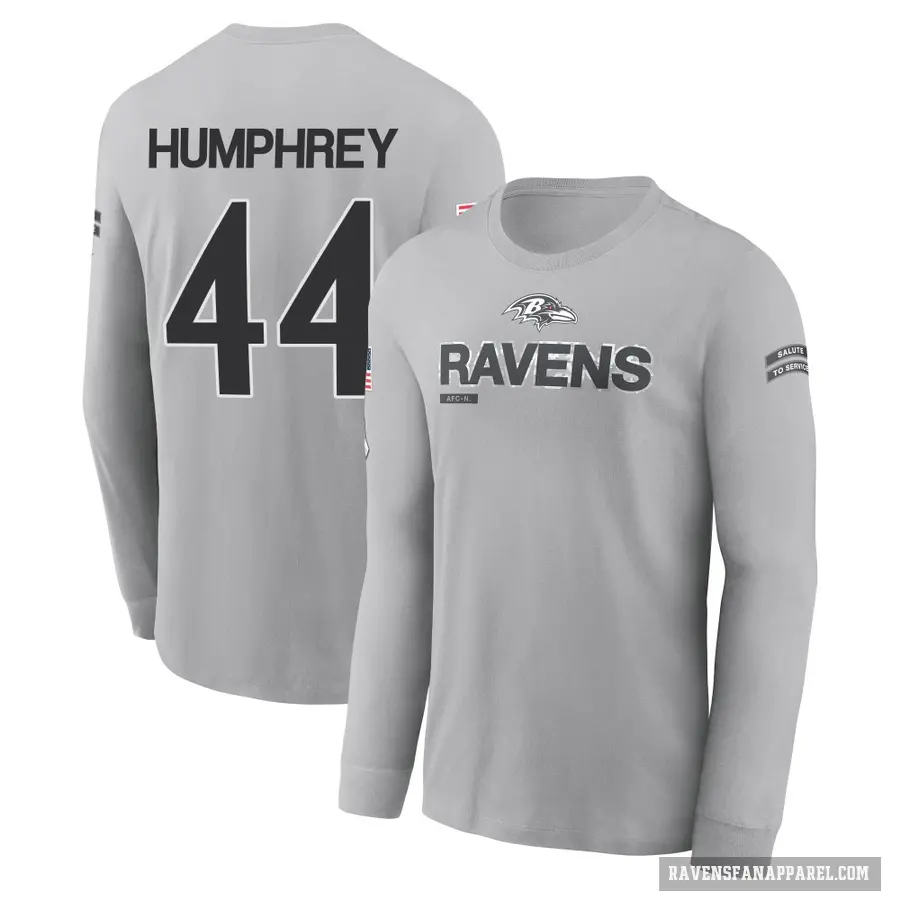 Men's ＃44 Marlon Humphrey Baltimore Ravens Gray 2024 Salute to Service Long Sleeve T-Shirt