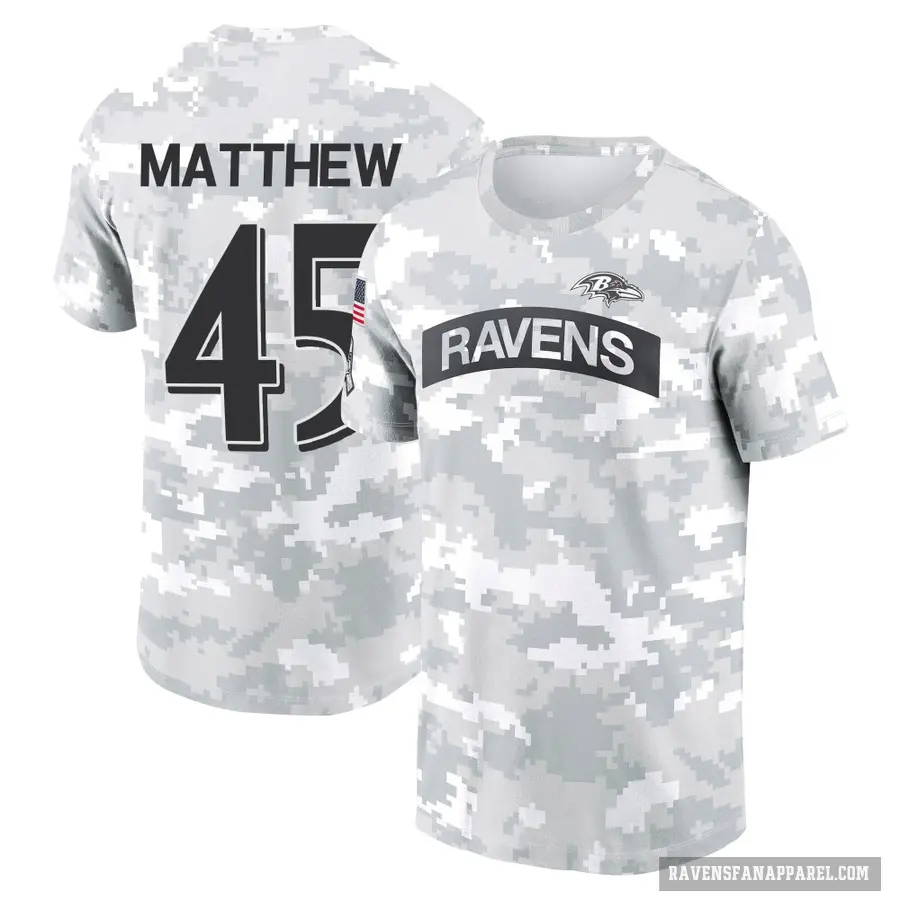 Men's ＃45 Christian Matthew Baltimore Ravens Camo Arctic 2024 Salute to Service Performance T-Shirt