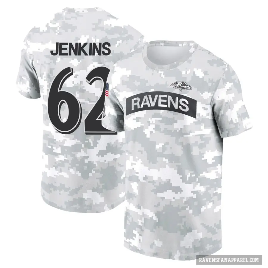 Men's ＃62 John Jenkins Baltimore Ravens Camo Arctic 2024 Salute to Service Performance T-Shirt