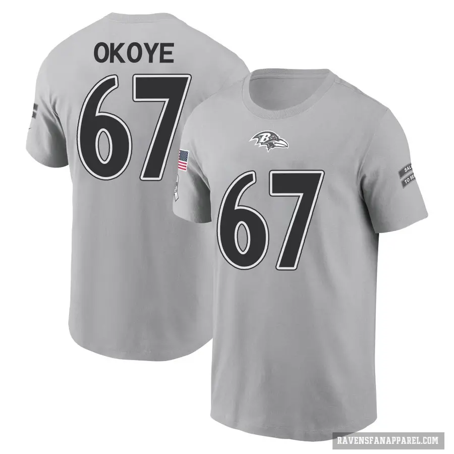 Men's ＃67 CJ Okoye Baltimore Ravens Gray 2024 Salute to Service T-Shirt