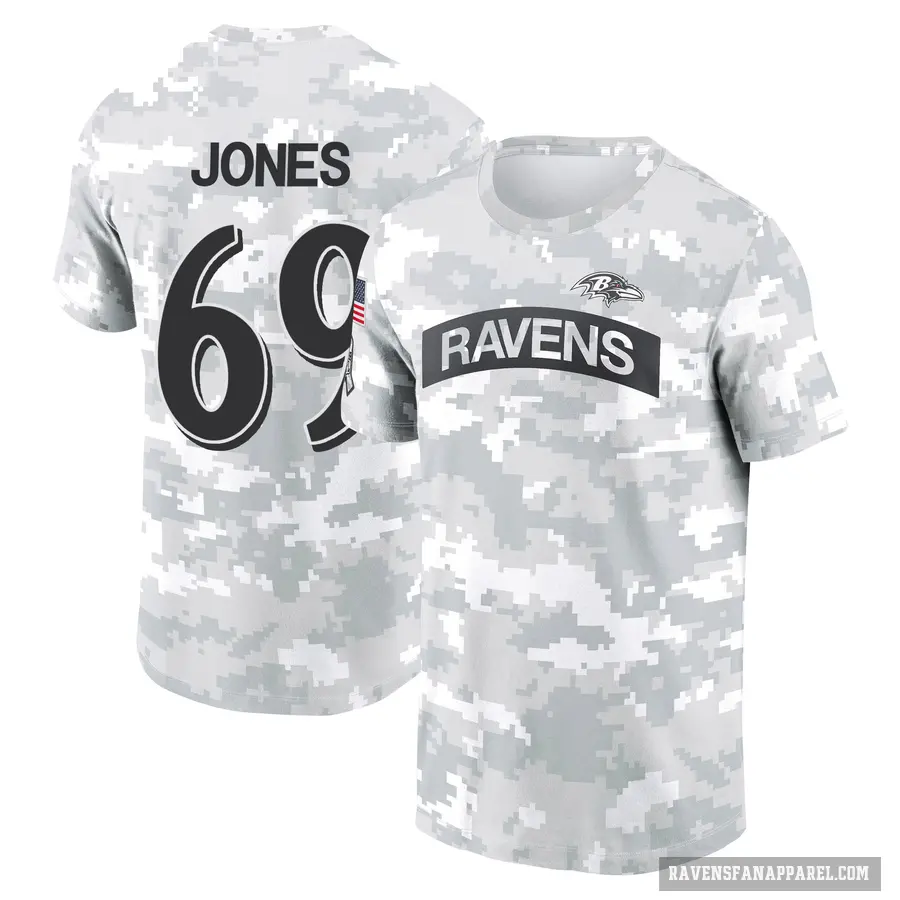 Men's ＃69 Jayson Jones Baltimore Ravens Camo Arctic 2024 Salute to Service Performance T-Shirt