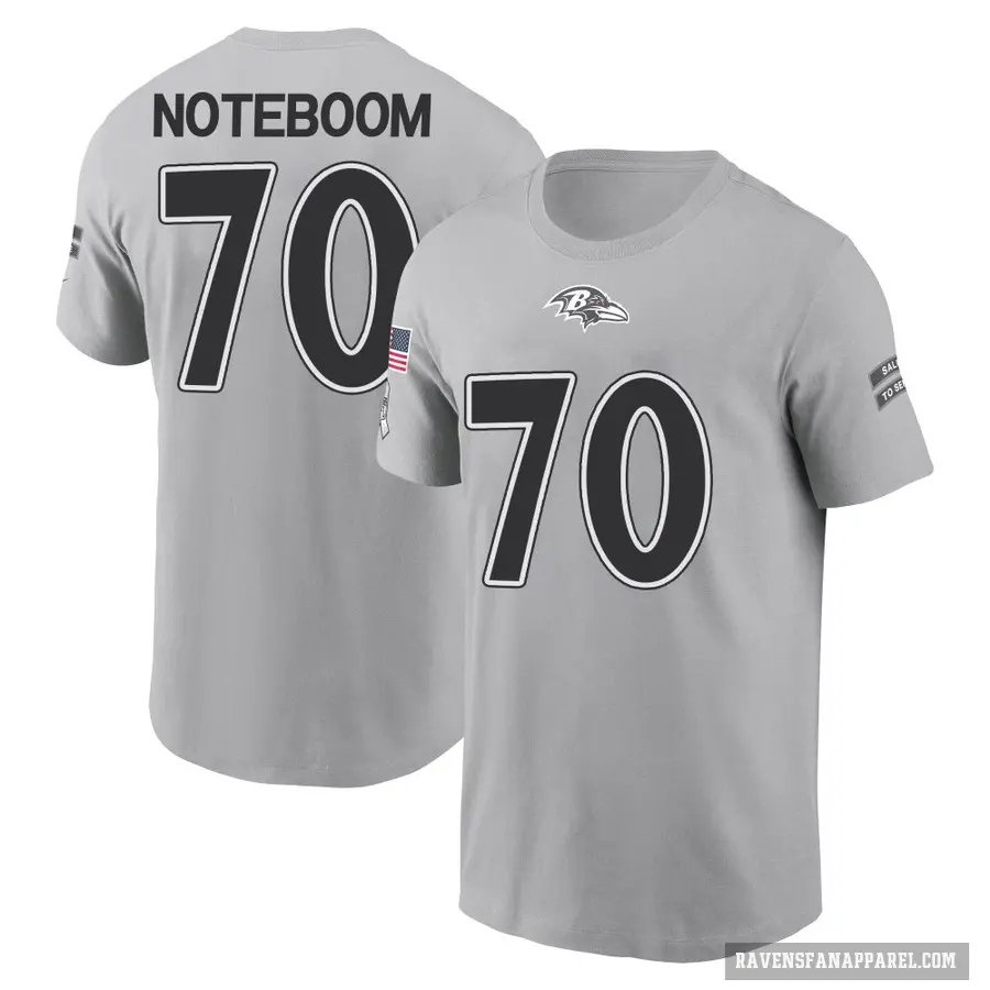 Men's ＃70 Joe Noteboom Baltimore Ravens Gray 2024 Salute to Service T-Shirt