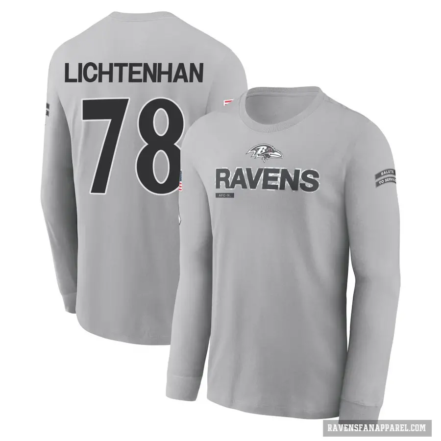 Men's ＃78 Gerad Lichtenhan Baltimore Ravens Gray 2024 Salute to Service Long Sleeve T-Shirt