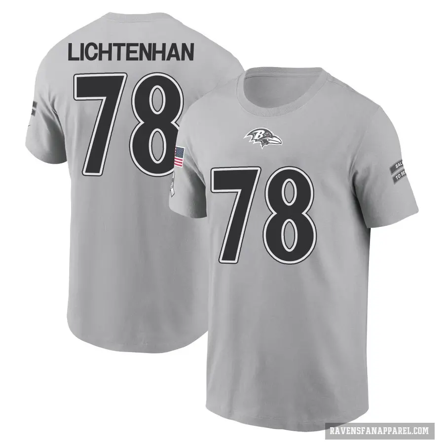 Men's ＃78 Gerad Lichtenhan Baltimore Ravens Gray 2024 Salute to Service T-Shirt
