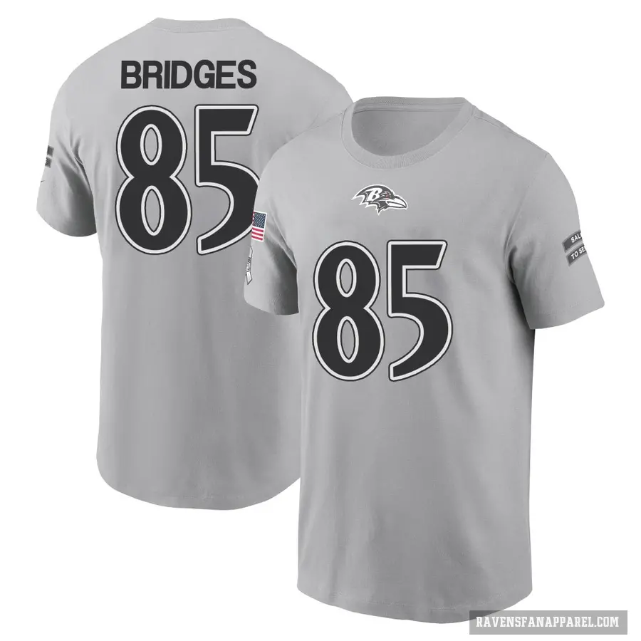 Men's ＃85 Shemar Bridges Baltimore Ravens Gray 2024 Salute to Service T-Shirt