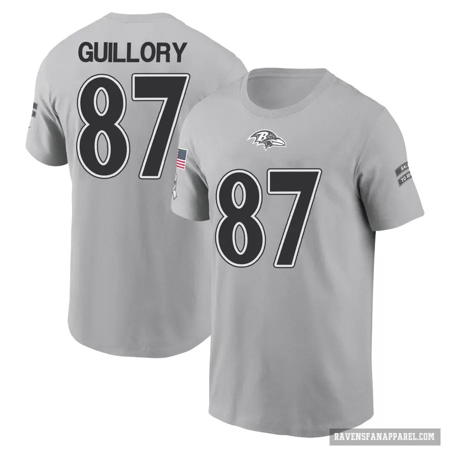 Men's ＃87 Xavier Guillory Baltimore Ravens Gray 2024 Salute to Service T-Shirt
