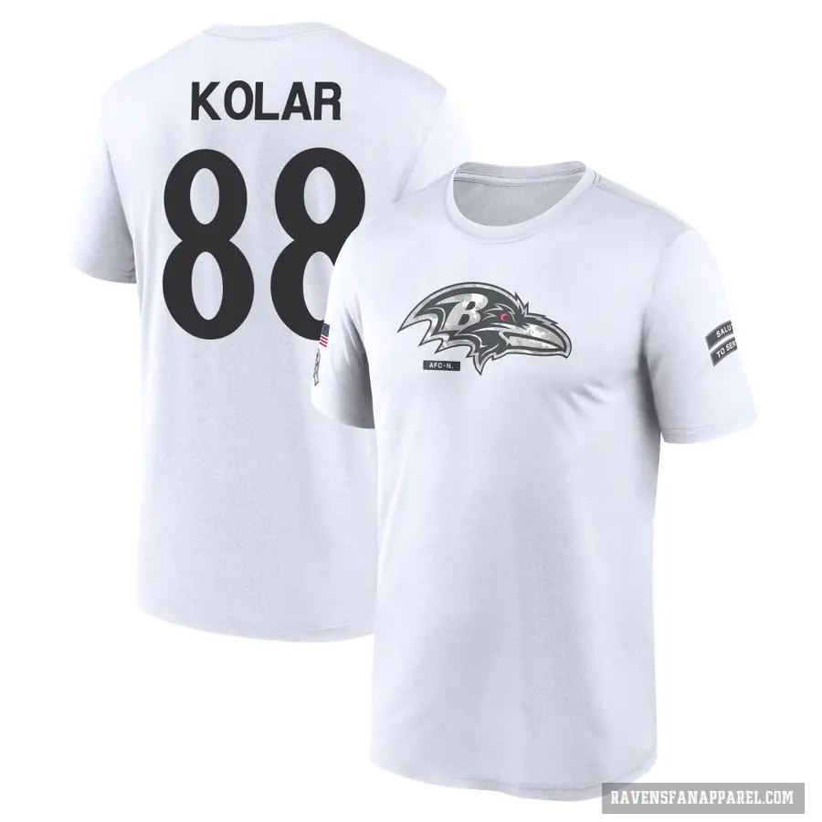 Men's ＃88 Charlie Kolar Baltimore Ravens White 2024 Salute to Service Performance T-Shirt