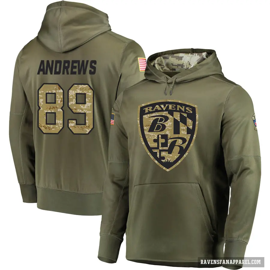Men's ＃89 Mark Andrews Baltimore Ravens Olive Salute to Service Pullover Hoodie