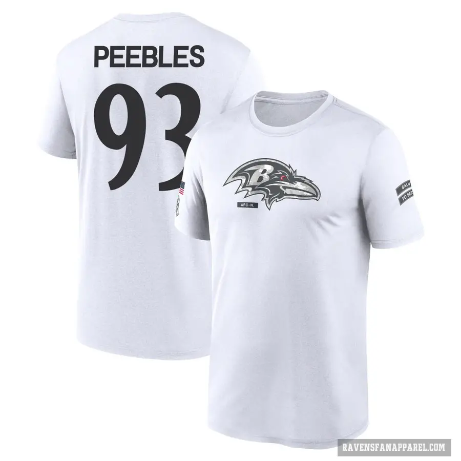 Men's ＃93 Aeneas Peebles Baltimore Ravens White 2024 Salute to Service Performance T-Shirt