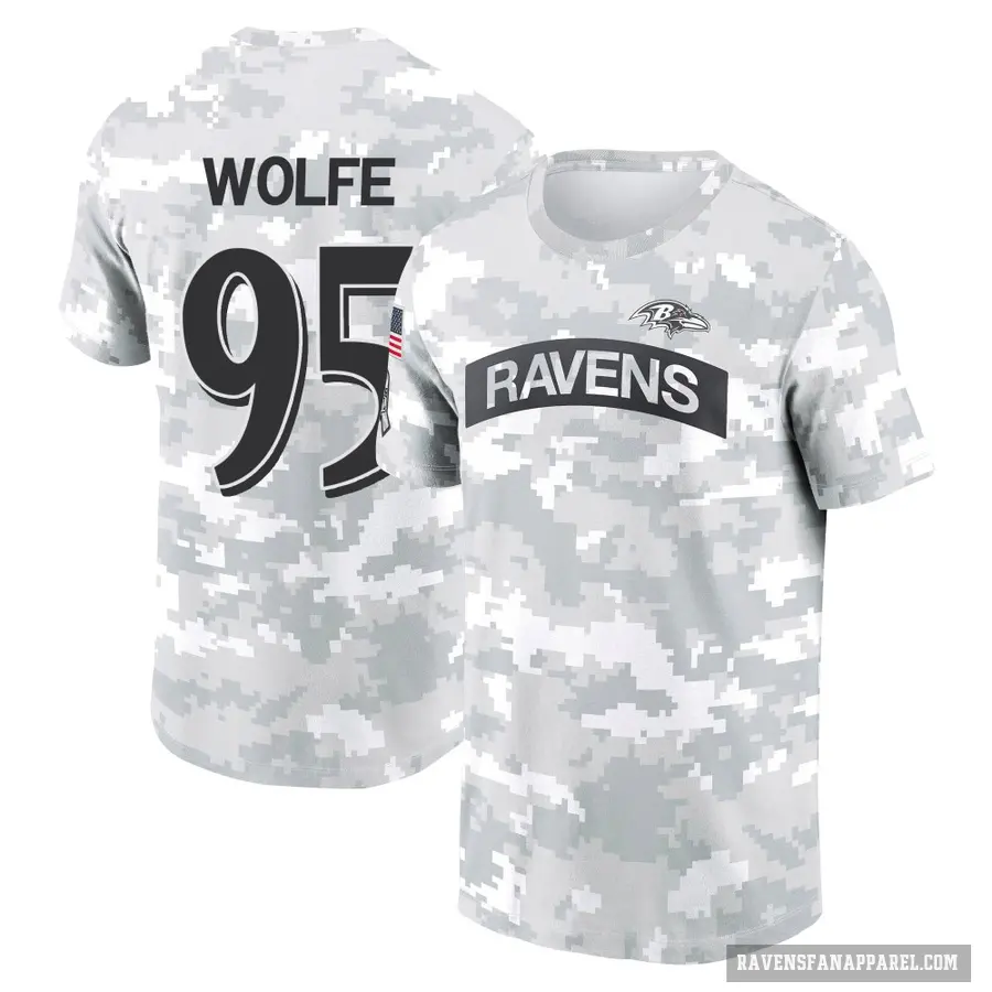 Men's ＃95 Derek Wolfe Baltimore Ravens Camo Arctic 2024 Salute to Service Performance T-Shirt