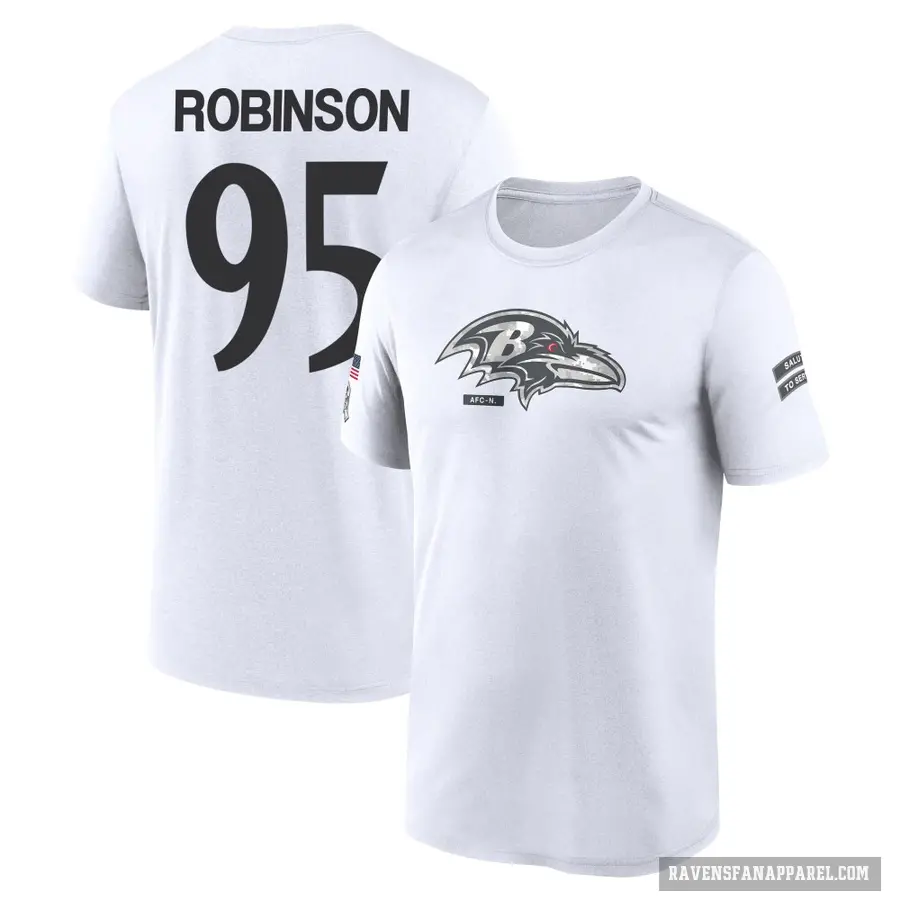 Men's ＃95 Tavius Robinson Baltimore Ravens White 2024 Salute to Service Performance T-Shirt