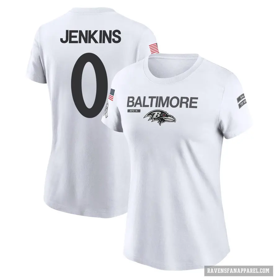 Women's ＃0 John Jenkins Baltimore Ravens White 2024 Salute to Service Performance T-Shirt