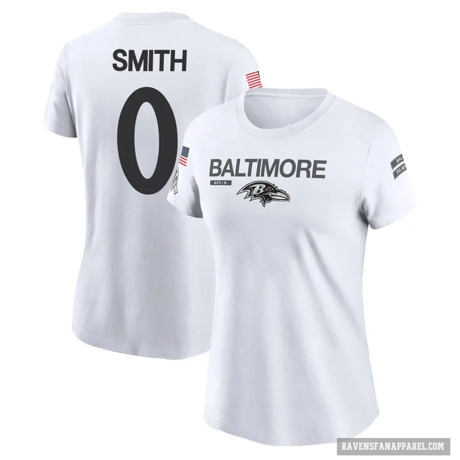 Women's ＃0 Roquan Smith Baltimore Ravens White 2024 Salute to Service Performance T-Shirt