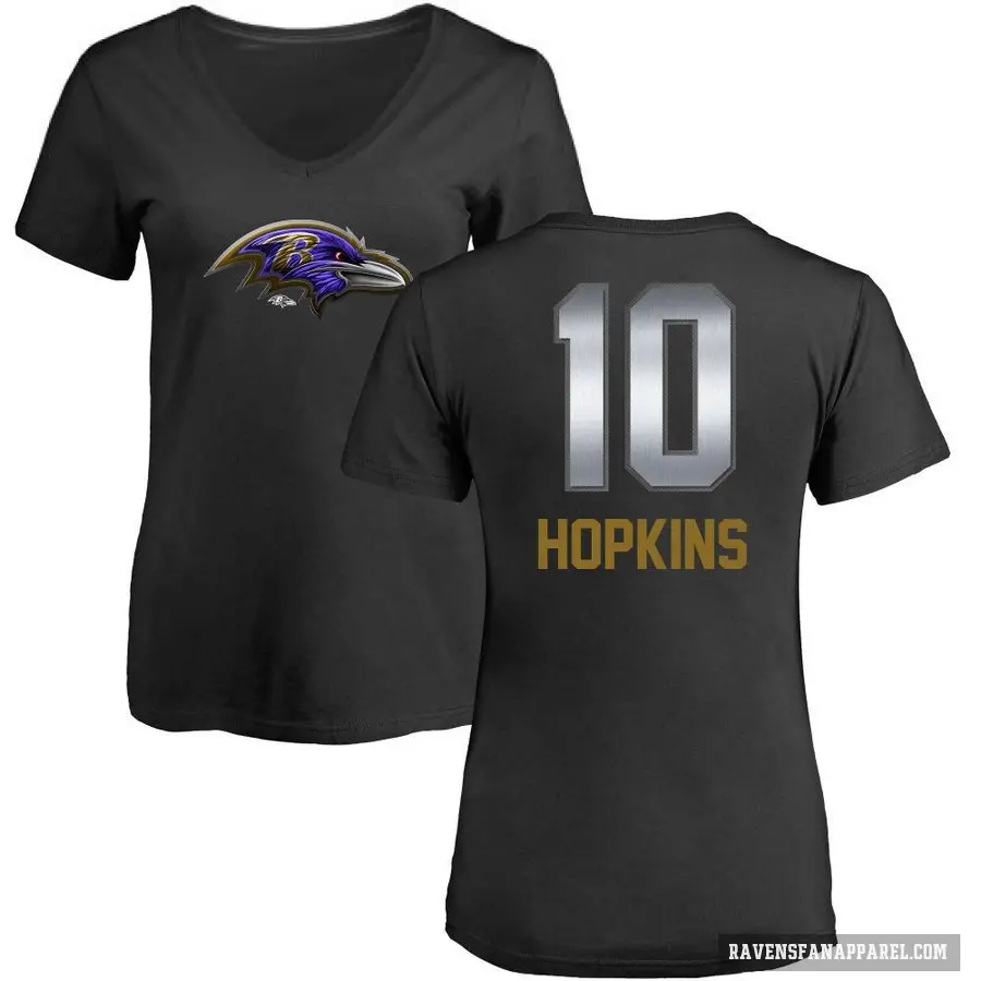 Women's ＃10 DeAndre Hopkins Baltimore Ravens Black Midnight Mascot T-Shirt