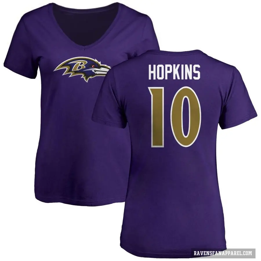 Women's ＃10 DeAndre Hopkins Baltimore Ravens Purple Logo V-Neck T-Shirt