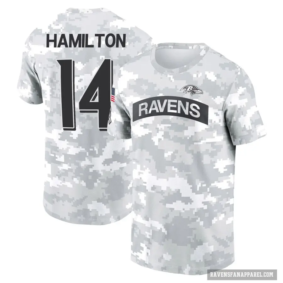 Women's ＃14 Kyle Hamilton Baltimore Ravens Camo Arctic 2024 Salute to Service Long Sleeve T-Shirt