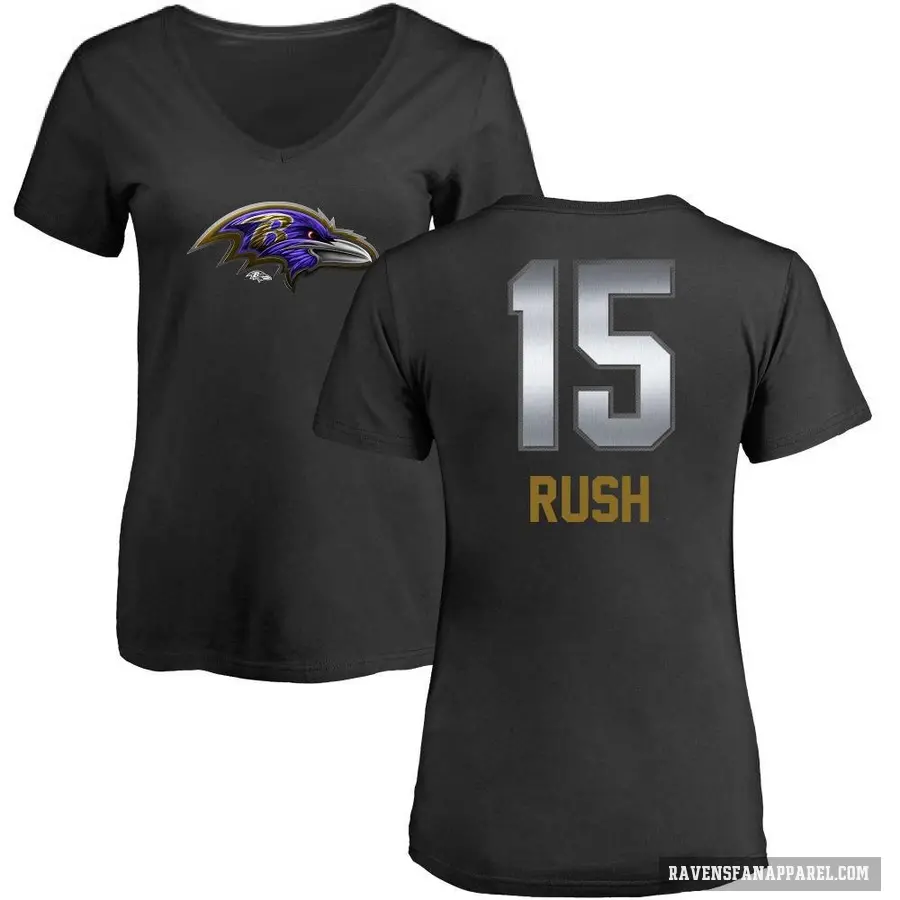 Women's ＃15 Cooper Rush Baltimore Ravens Black Midnight Mascot T-Shirt