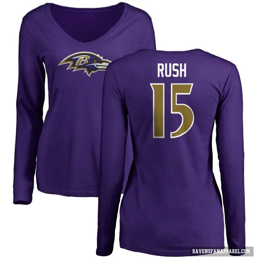 Women's ＃15 Cooper Rush Baltimore Ravens Purple Logo Long Sleeve T-Shirt