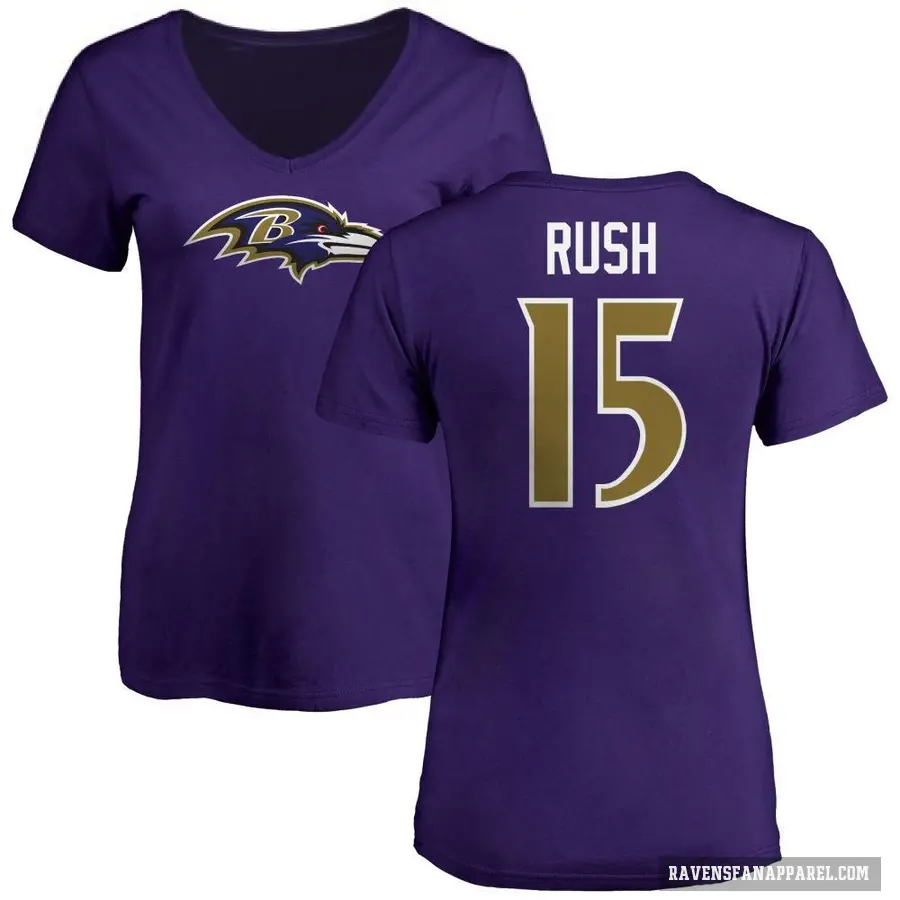 Women's ＃15 Cooper Rush Baltimore Ravens Purple Logo V-Neck T-Shirt