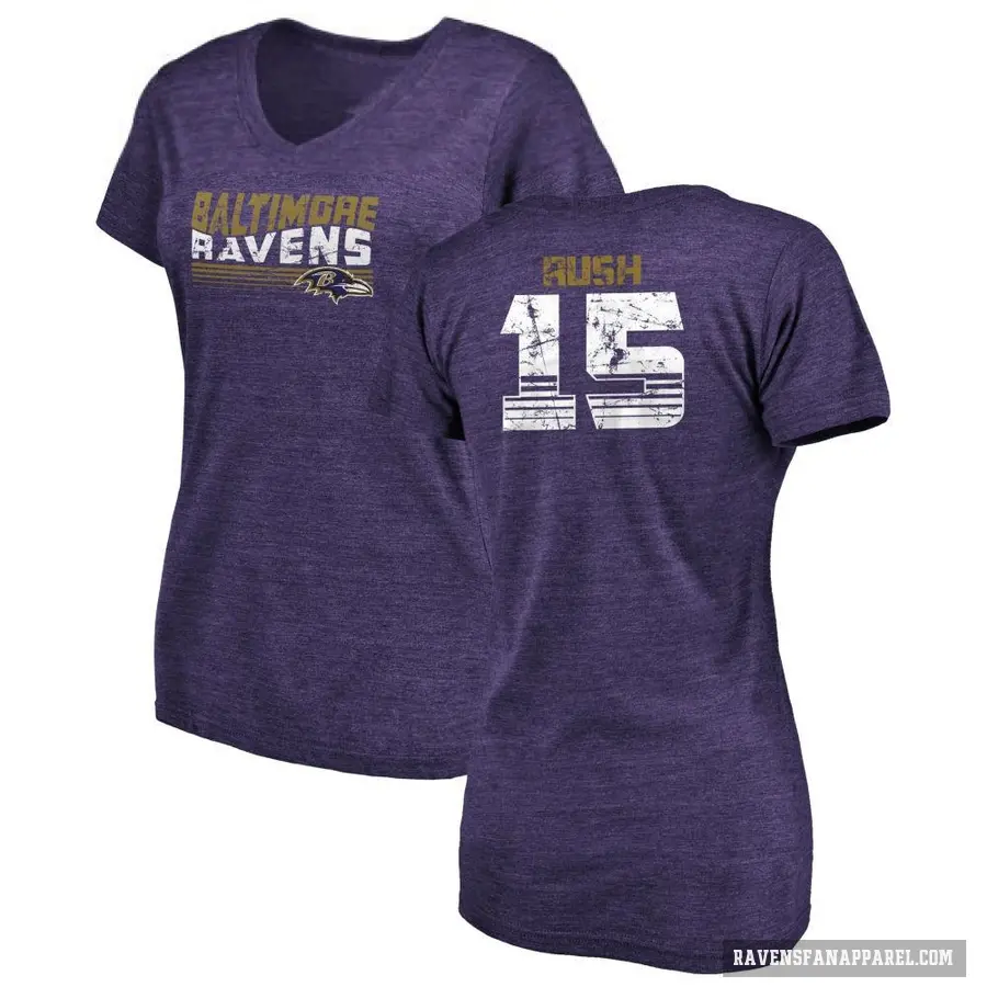 Women's ＃15 Cooper Rush Baltimore Ravens Purple Retro V-Neck T-Shirt