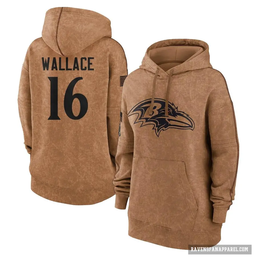 Women's ＃16 Tylan Wallace Baltimore Ravens Brown 2023 Salute To Service Pullover Hoodie