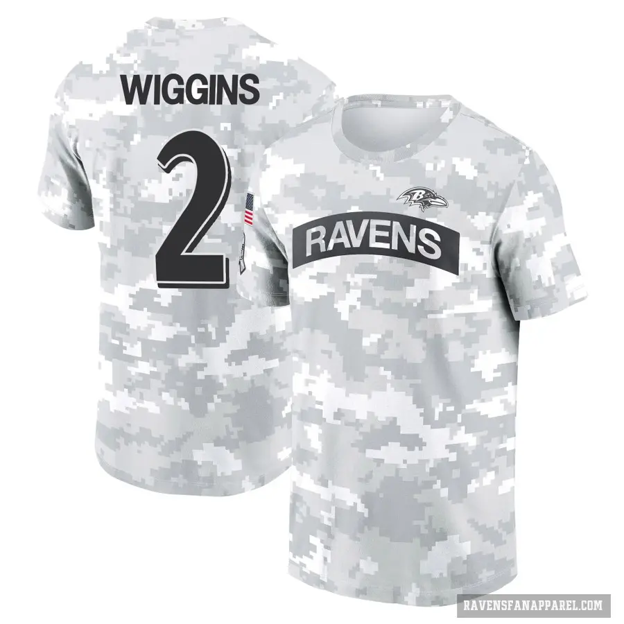 Women's ＃2 Nate Wiggins Baltimore Ravens Camo Arctic 2024 Salute to Service Long Sleeve T-Shirt