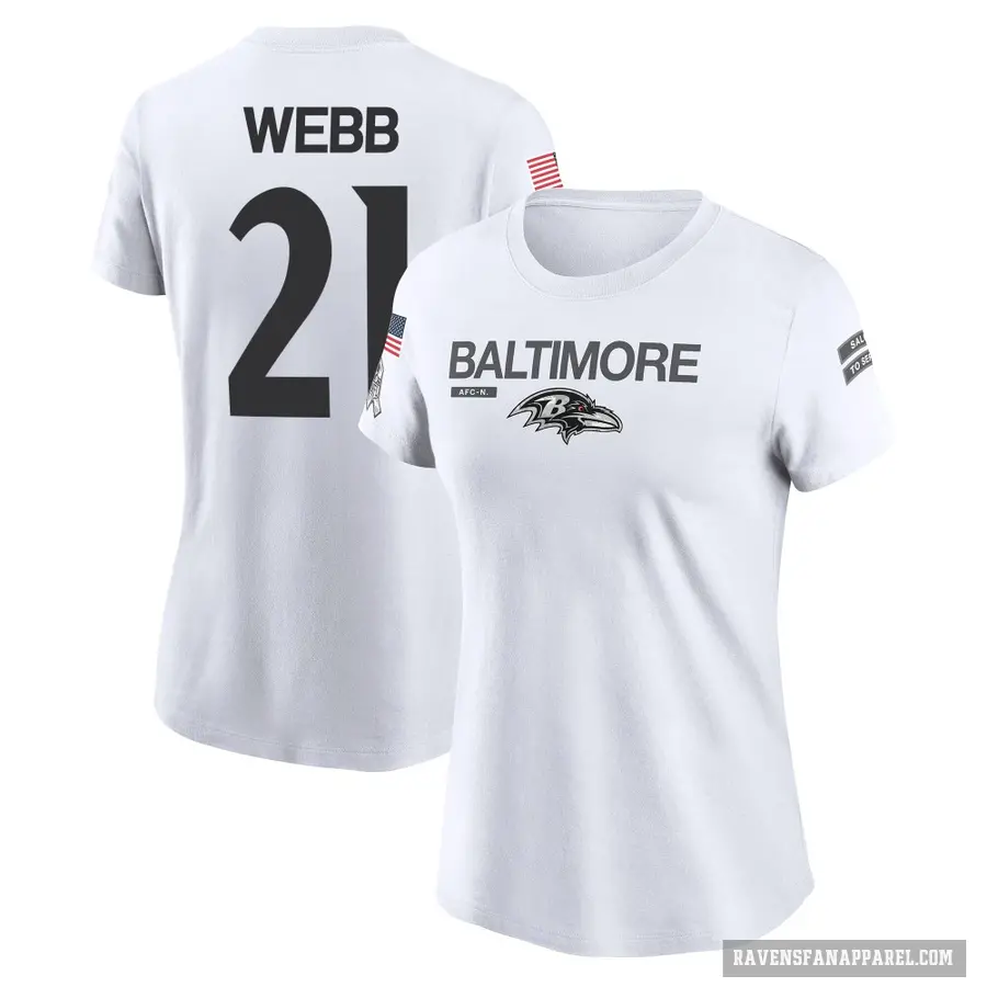 Women's ＃21 Lardarius Webb Baltimore Ravens White 2024 Salute to Service Performance T-Shirt