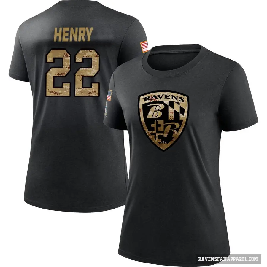 Women's ＃22 Derrick Henry Baltimore Ravens Black 2020 Salute To Service Performance T-Shirt