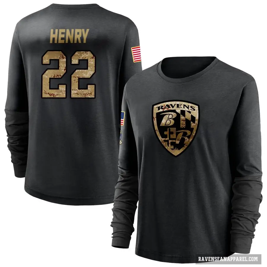 Women's ＃22 Derrick Henry Baltimore Ravens Black 2020 Salute To Service Sideline Performance Long Sleeve T-Shirt