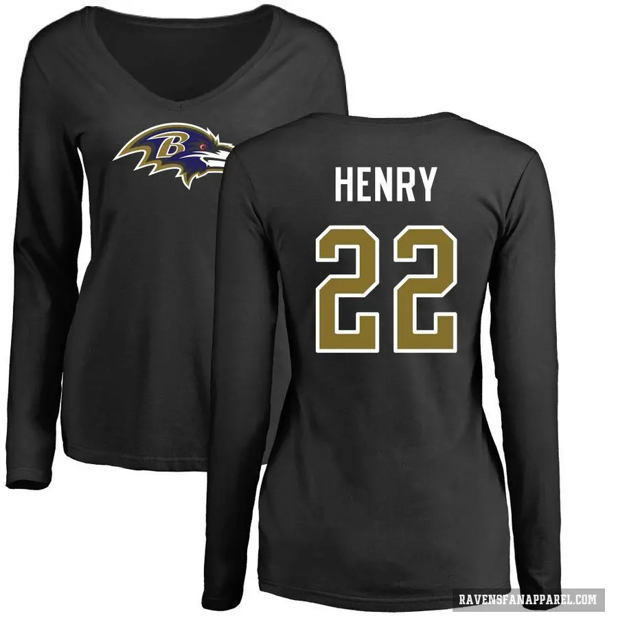 Women's ＃22 Derrick Henry Baltimore Ravens Black Logo Slim Fit Long Sleeve T-Shirt
