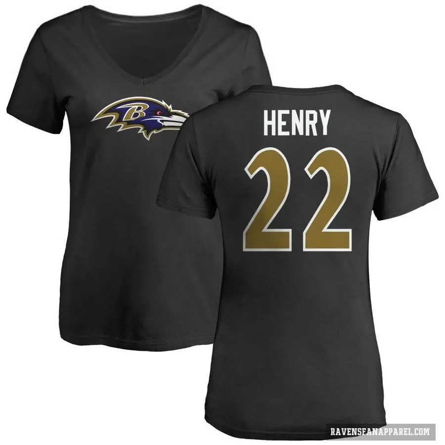 Women's ＃22 Derrick Henry Baltimore Ravens Black Logo Slim Fit T-Shirt