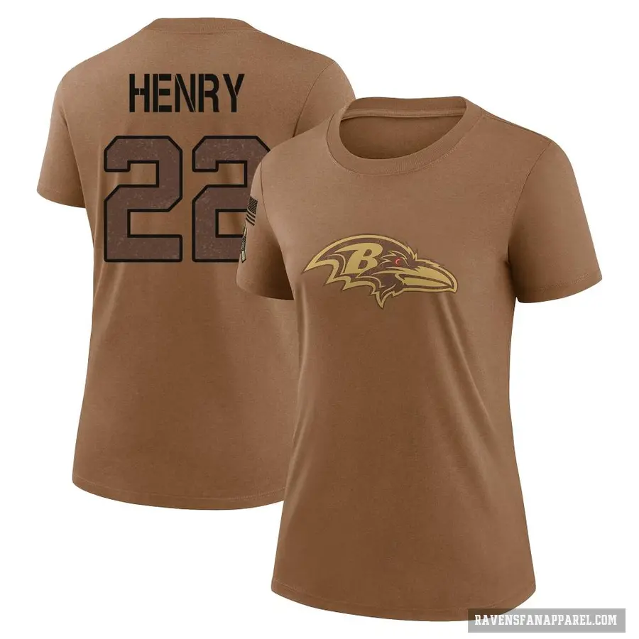 Women's ＃22 Derrick Henry Baltimore Ravens Brown 2023 Salute To Service Performance T-Shirt