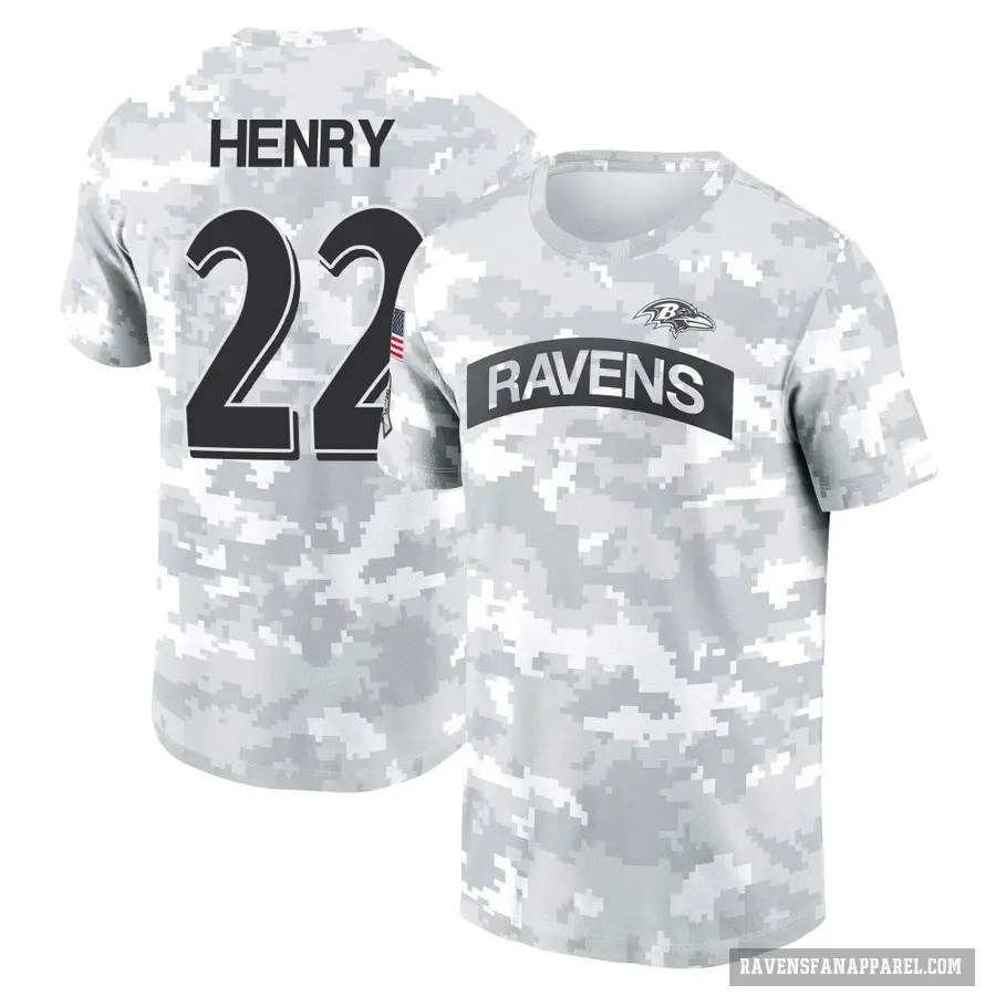 Women's ＃22 Derrick Henry Baltimore Ravens Camo Arctic 2024 Salute to Service Long Sleeve T-Shirt
