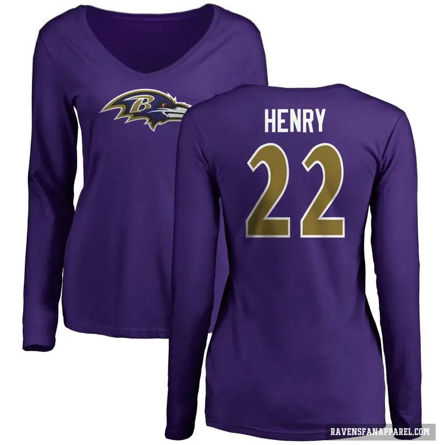 Women's ＃22 Derrick Henry Baltimore Ravens Purple Logo Long Sleeve T-Shirt