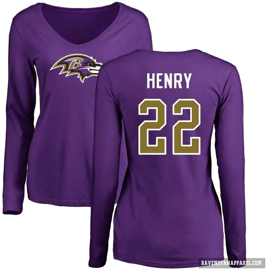 Women's ＃22 Derrick Henry Baltimore Ravens Purple Logo Slim Fit Long Sleeve T-Shirt